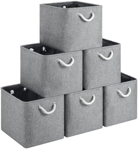 13x15x13 Inch Large Storage Bins with Cotton Rope Handles 6-Pack by HUZNXVY