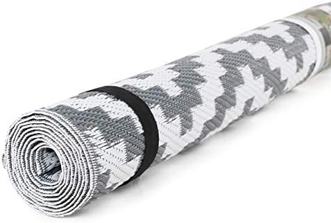 NUU GARDEN Outdoor Rug Plaid Reversible Mats Modern Area Rugs, Plastic Straw Rug, Large Floor Mat and Rug for Outdoors, RV, Backyard, Deck, Picnic, Beach, Grey and White, 5 * 7 ft - Image 3