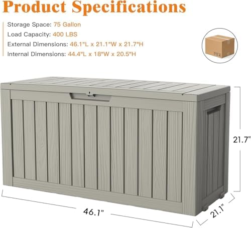 Outdoor Deck Storage Box, 75 Gallon Deck Box,Lockable Patio Storage Bench - Image 6