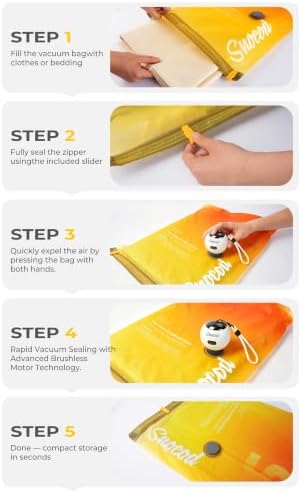 Travel Vacuum Bags with Pump, 15 Pack Vacuum Storage Bags for Clothing, Brushless Motor Type-C Rechargeable Pump, Compression Packing Bags for Travel, Suitcase, Closet and Home Storage, White - Image 6