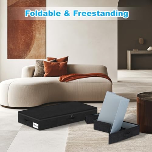 Under Bed Storage Container Bins 4 Pack, 4 Inch Thin Low Profile Underbed Clothes Storage Organizer for Dorm & Home, Use for Blanket and Toy Storage Box W/ Sturdy Bottom/Sides, Foldable Thick Fabric - Image 6