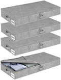 Under Bed Storage Container Bins 4 Pack, 5 Inch Thin Low Profile Underbed Clothes Storage Organizer for Dorm & Home, Use for Blanket and Toy Storage Box W/ Sturdy Bottom/Sides, Foldable Thick Fabric by KUKIKAN