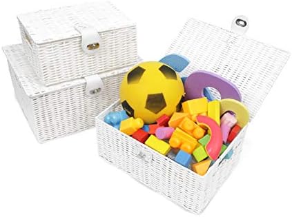 ARPAN Set of 3 Resin Woven Utility Storage Basket Box With Lid & Lock (White) - Image 6