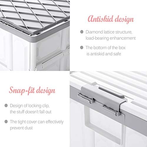 Collapsible Storage Bins with Lids 30L, Folding Plastic Stackable Utility Crates 2-Pack, Durable Containers for Home & Garage Organization - Oyster White - Image 5