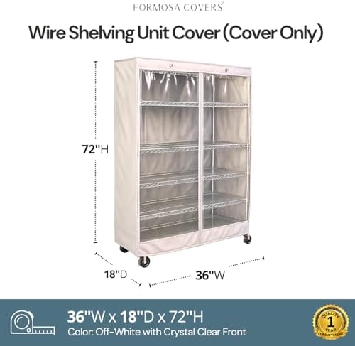 Formosa Covers Premium Clear Front Wire Shelf Cover Off White - Heavy-Duty Storage Solution for Wire Shelving Rack (36”Wx18”Dx72”H) - Waterproof PVC, Water/Dust Resistant Fabric, Multi Zipper - Image 2