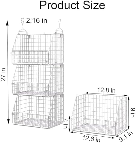 PUPPYCUTE Hanging Closet Organizer and Storage, Clothes Hanging Shelves Wire Baskets for Clothing Sweaters Purse Handbags Shoes White 3 Tier - Image 6
