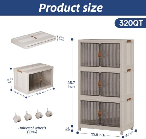 SAILUN Stackable Storage Bins with Lid, 320QT 3Pack Beige - Image 2