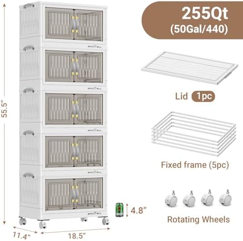 BROVIEW 225Qt Stackable Storage Bins with Lid for Home Dorm, 5Pack White - Image 2