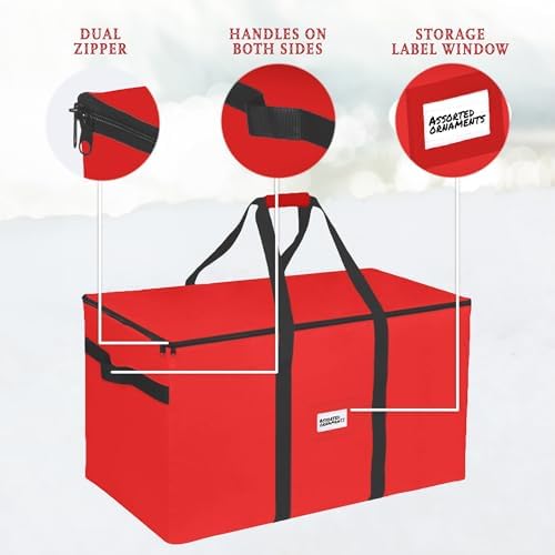 Christmas Ornament Storage Container,Box Stores Up to 128-3 inch ornaments, Adjustable Dividers, Large Organizer Bin to Protect and Store Holiday Décor - Red - Image 5