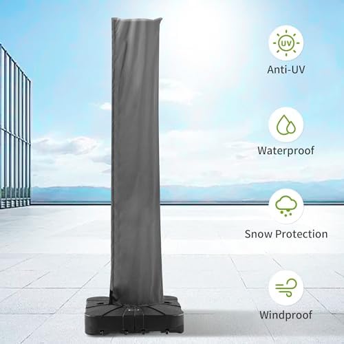 Cantilever Patio Umbrella Cover with Zipper and Pole, Grey - Image 4