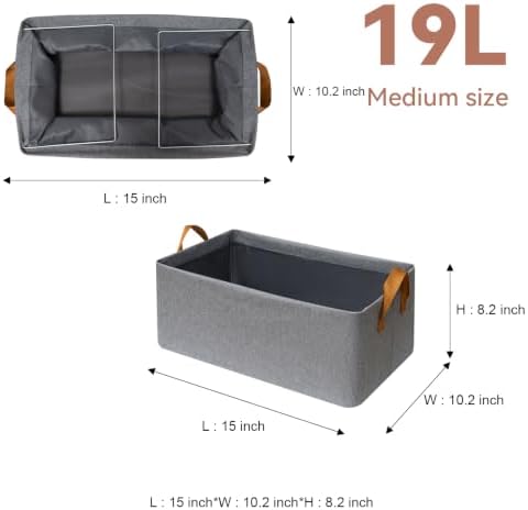 SNWDN 6 Pack Closet Cloth Storage Bins with Handles（ Gray 15''L x 10.2''W x 8.2''H） - Image 2