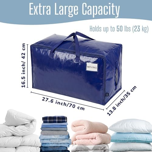 VENO 10 Pack Extra Large Heavy Duty Moving Bags with Wide Opening & Reinforced Handles, Reusable Storage Tote Bags with Strong Zippers for Clothes, College Dorm Essentials & Moving Supplies - Image 2