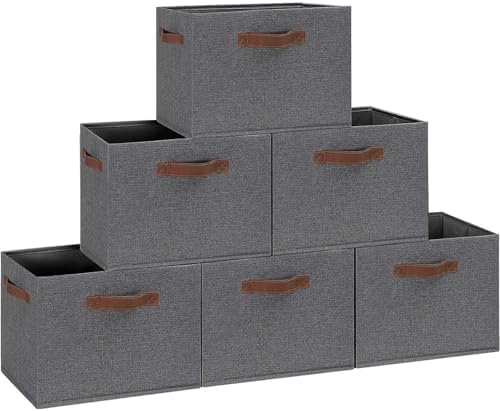 GhvyenntteS Large Fabric Storage Bins 6 Pack, 15x11x9.6 Inch Storage Baskets for Shelves, Foldable Closet Storage Bins for Shelves, Closet Organizers and Storage Boxes, Gray by GhvyenntteS