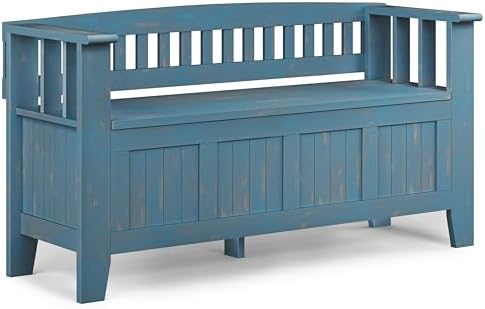 SIMPLIHOME Acadian 48" Wide Solid Wood Storage Bench in Coastal Blue by SimpliHome