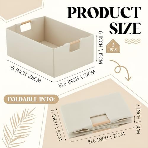 Cinnvoice 3 Pack Fabric Storage Bins for Closet Shelves, 15 x 10.6 x 6 Inch - Image 2
