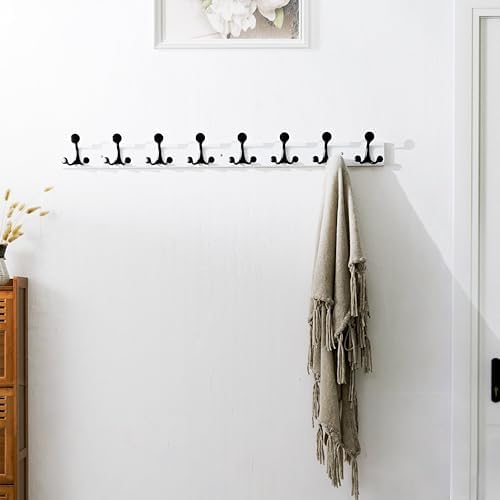 SKOLOO 43-Inch White Wood Coat Rack Wall Mount with 8 Triple Hooks - Ideal for Family Entrances, Classrooms, and Pet Supplies Storage - Perfect Coat Hooks for Wall - Image 4