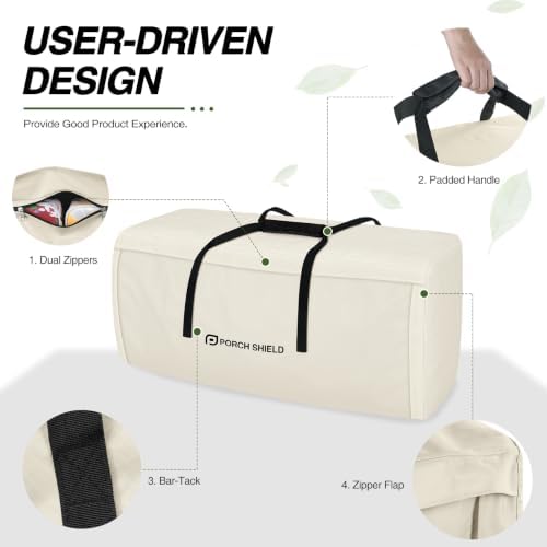 Porch Shield Outdoor Cushion Storage Bag 62" L x 20" W x 28" H, Beige - Image 3