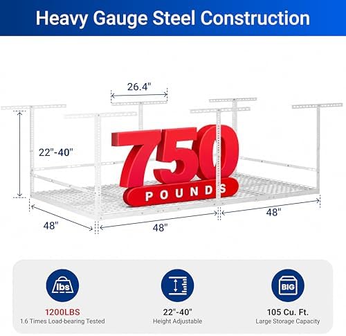 FLEXIMOUNTS 4x8ft Overhead Garage Storage Rack with Safety Rails, White - Image 2