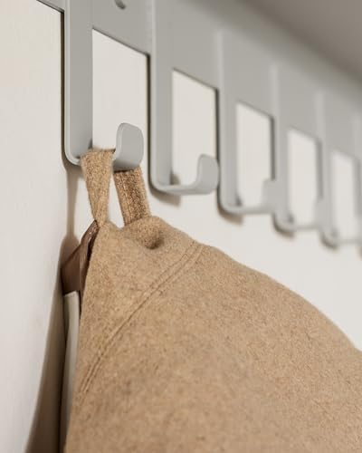 Kazai. Coat Rack Wall Mount with Shelf 'Holmsen' | Coat Rack with Shelf for Storage and Display | Wall Hooks for Hanging Clothes and Purses | Modern Entryway Hangers in Metal | Silk Gray - Image 2