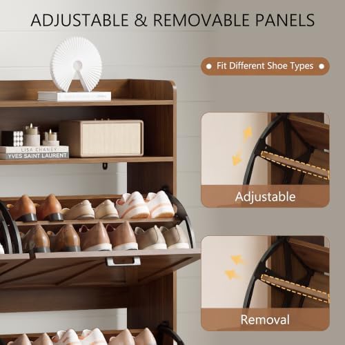 Xixini Shoe Storage Cabinet with 4 Flip Drawers, Entryway Shoe Rack, Walnut - Image 4