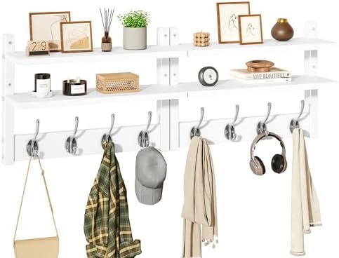 YMYNY Double Shelf Coat Rack Wall Mount with 8 Hooks, White HWS009W-2 by High-qualityhomefurnishing