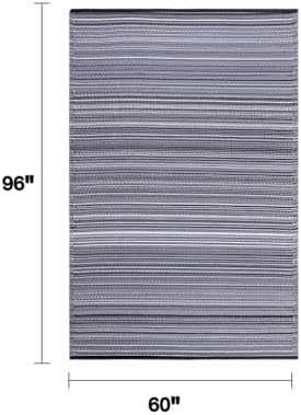 Fab Habitat Outdoor Rug - Waterproof, Fade Resistant, Crease-Free - Premium Recycled Plastic - Striped - Patio, Porch, Deck, Balcony - Cancun - Midnight - 5 x 8 ft - Image 2