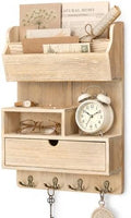 Rebee Vision Pine Wood Key Holder Wall Mount with Drawer, NaturalWood by REBEEVISION