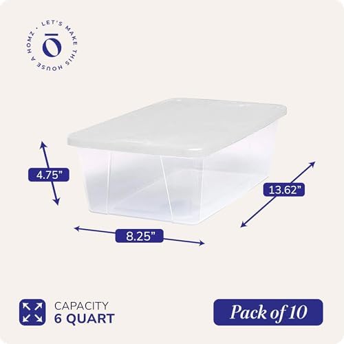HOMZ Clear Plastic Storage Bins w/Snaplock Lids, 6 Qt, White, 10 Pack - Image 4