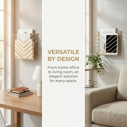 Gold File Organizer, Metal Wall Mounted Magazine Rack, Wall Mounted Magzine Holders for Office, Bathroom (4P Gold) - Image 6