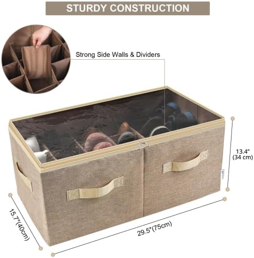 Moteph Shoe Organizer for Closet - Shoe Storage Organizer for Closet Organization with Clear Cover & Adjustable Dividers, Shoe Rack & Basket - (Light Brown, Large - 24 Pairs) - Image 3