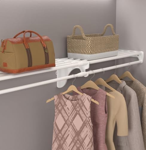 EZ SHELF Closet Shelf with Hanging Rod - 28-48” Expandable, White, Closet Shelves - Strong, Holds 200 lbs - DIY, Easy Install to 2 Side Walls - Alternative to Wire Shelving - Image 3