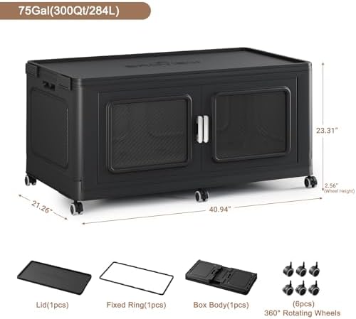 BROVIEW 75Gal Extra Large Storage Bins with Lid and Wheels, Black, 1 Pack - Image 2