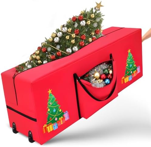 Sadnyy Rolling Christmas Tree Storage Bag 9 Ft, Xmas Artificial Storage Bags with 2 Swivel Wheels, 600d Oxford Fabric Box with Reinforced Handle for Disassembled Tree by Sadnyy