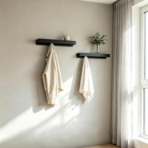 Coat Rack Wall Mount, 2-in-1 Wall Floating Shelf with 6 Hidden Coat Hooks - Image 3