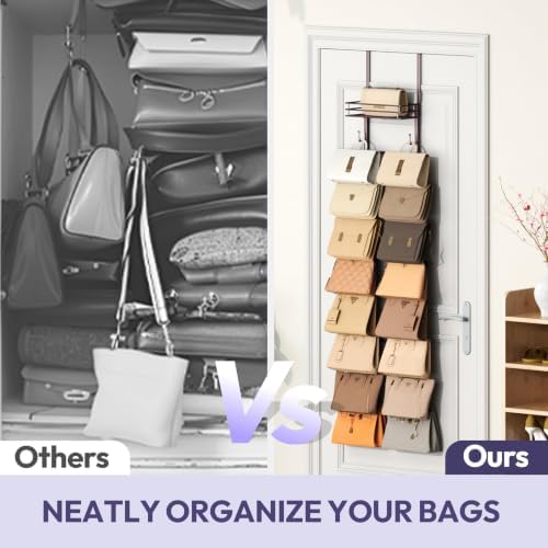 SWTYMIKI Over the Door Purse Organizer - Wall Mounted Handbag Organizer with 16 Hooks and Metal Basket, Hanging Purse Storage Rack Holds up to 16 Bags, Bag Rack Can Use As 1/2 Part, for Door, Closet - Image 4