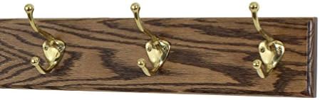 Solid Oak Coat Rack with Solid Brass Hat and Coat Style Hooks - Made in The USA (Walnut, 15" x 3.5" with 3 Hooks) by PEG+AND+RAIL