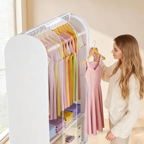 Univivi Heavy Duty Clothing Rack with Dust Cover and Bottom Storage Shelf - Image 6