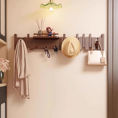 Paint Wood Wall Mounted Coat RackHooks Piano Key Hangers Natural Solid Wood Hanger Non-Woven Fabric Clothes Hangers for Closet, Kitchen, Bedroom, Bathroom, Entryway（Novel Beech 8 Hooks） - Image 5