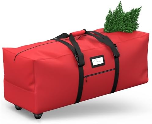 Rolling Christmas Tree Storage Bag, Fits Up to 9 ft Artificial Xmas Disassembled Trees. Extra Large Storage Container with Wheels and Handles. Against Dust and Moisture.(Red) by Brosyda