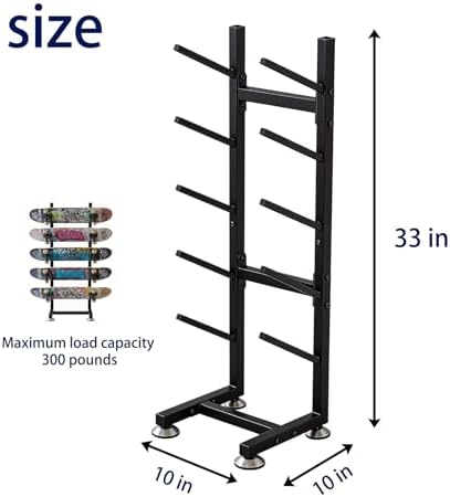 5-Tier Metal Skateboard Rack Floor Stand, Heavy-Duty Skateboard & Snowboard Storage Display for Decks, Longboards, Small Cruisers, Freestanding Board Organizer for Garage, Bedroom & Skate Shop - Image 2
