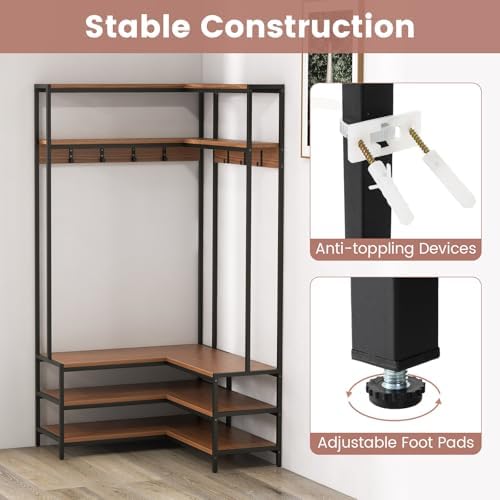 GIANTEX Corner Coat Rack, L-Shaped Hall Tree with Bench and Shoe Storage - Image 7