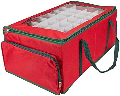24" Red and Green Christmas Ornament Storage Bag with Removable Dividers - Image 3