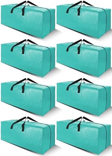 Cosy Family 8 Pack Heavy Duty Extra Large Moving Bags with Backpack Straps - Strong Handles & Zippers, Storage Totes For Space Saving, Fold Flat, Alternative to Moving Box (40 gal, Aquamarine) by Cosy+Family
