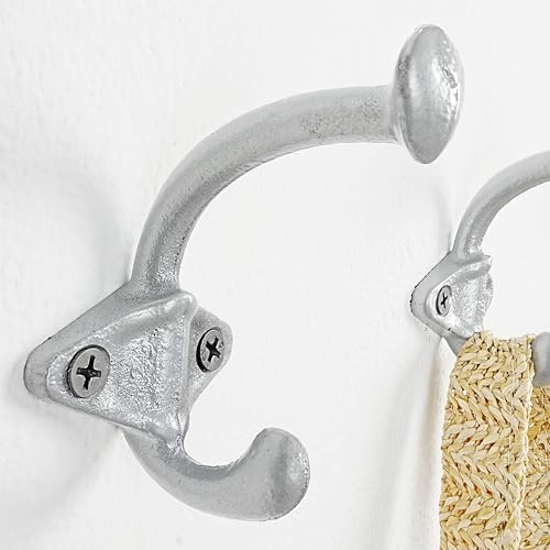 Dseap Cast Iron Wall Hooks, Heavy Duty Coat Hooks, Rustic Vintage Farmhouse Hook for Hanging Winter Coats Jackets Towels Hats Bags Plants, Silver, Pack of 10 (ShldCast) - Image 3