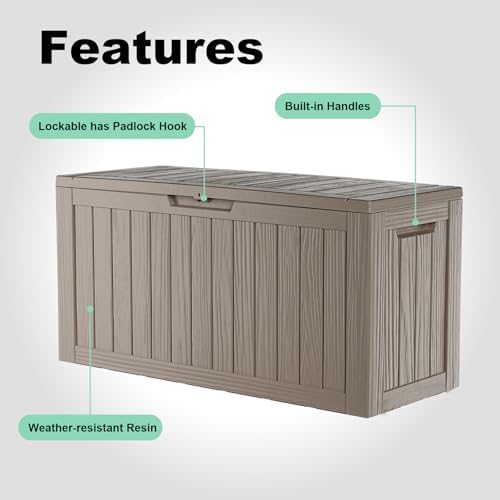 Vixzen 85 Gallon Deck Boxes Outdoor Waterproof, Lockable Resin Storage Box with lid for Furniture Cushions, Weatherproof Containers Outside Storage Boxes for Garden Patio Pool Tools (Grey, 85 Gallon) - Image 3