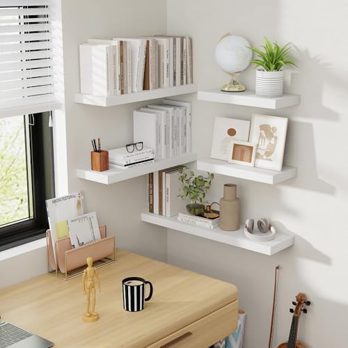 Acovy 48 Inch Floating Shelves, 8 Inch Deep Floating Shelves for Wall, Hanging Shelf with Invisible Brackets, Deep Shelves for Bathroom, Bedroom, Living Room, White, Set of 1 - Image 6