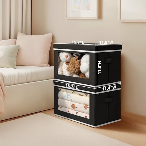 Homsorout Large Storage Baskets with Lids - Stackable Cube Bins for Closet, 6 Pack Black Windows Organizer Bins, Home Organizers and Storage for Clothes, CD, Towels - Image 6