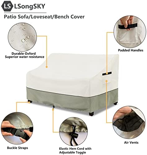 Patio 3-Seater Sofa Cover,Outdoor Couch Cover Fits up to 76W x 32.5D x 33H Inches,100% Waterproof Heavy Duty Patio Furniture Covers,Beige & Gray-Green - Image 4