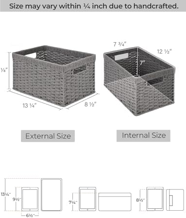 StorageWorks Wicker Storage Baskets, Gray Baskets for Storage, 2-Pack - Image 2