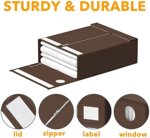 SpaceAid 6 Pack Bed Sheet Organizers and Storage, Foldable Sheet Organizer with Window for Linen Closet, Set Folder Keeper for Queen & King Size Bedding Storage (Brown) - Image 6